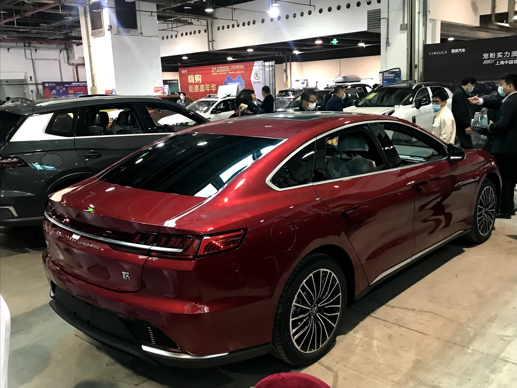 A BYD Han EV on the road — the mass-market platform carrying BYD's God's Eye autonomy stack.